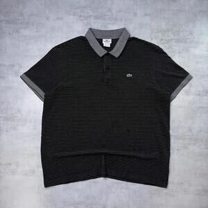 Y2K Black Lacoste Grunge Striped Skater Polo Shirt